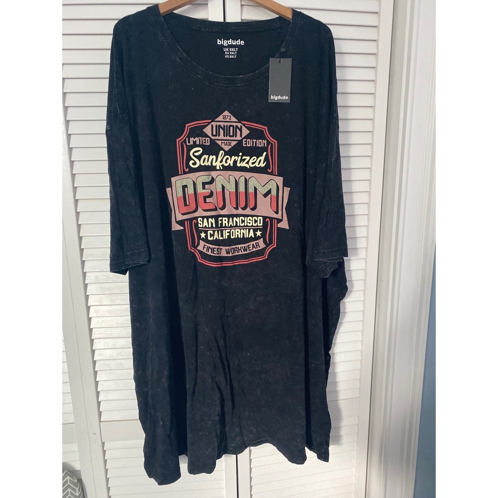 Bigdude Mens 8XLT Washed Black Acid Wash San Francisco Denim Graphic Tee NWT